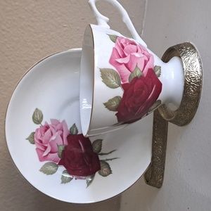 Bone China Tea Cup & Saucer ROYAL STUART Spencer Stevenson Pink Red Rose (C15)